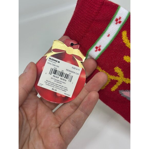 NEW Kohl’s Shine Holiday Socks Red Reindeer Cat Print Cozy Fleece Size 9–11 - Picture 4 of 4